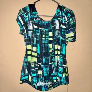 Worthington Women's Green Black Pattern Midi Dress Top Blouse - Size XL